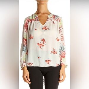 Lucky Brand White Notched Collar Relaxed Blouse